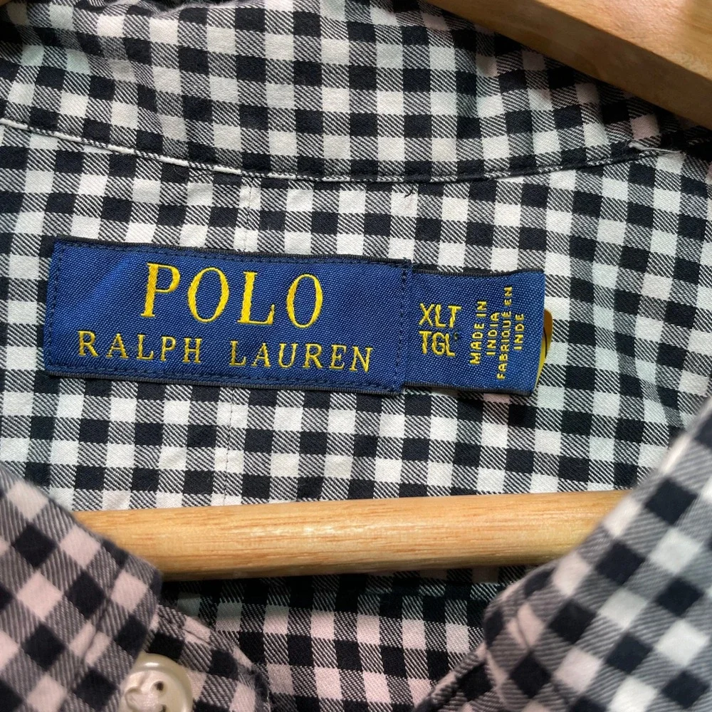 Polo Ralph Lauren Mens XLT Black White Gingham Button Down Shirt Long Sleeve